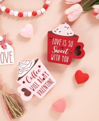 Wooden Valentine's Coffee Cup Table Decor, Set of 2