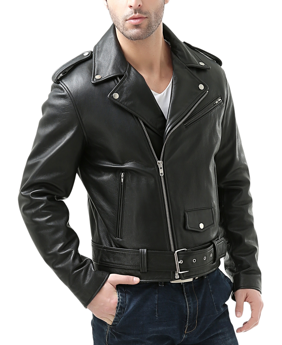 Bgsd Men Classic Leather Motorcycle Jacket