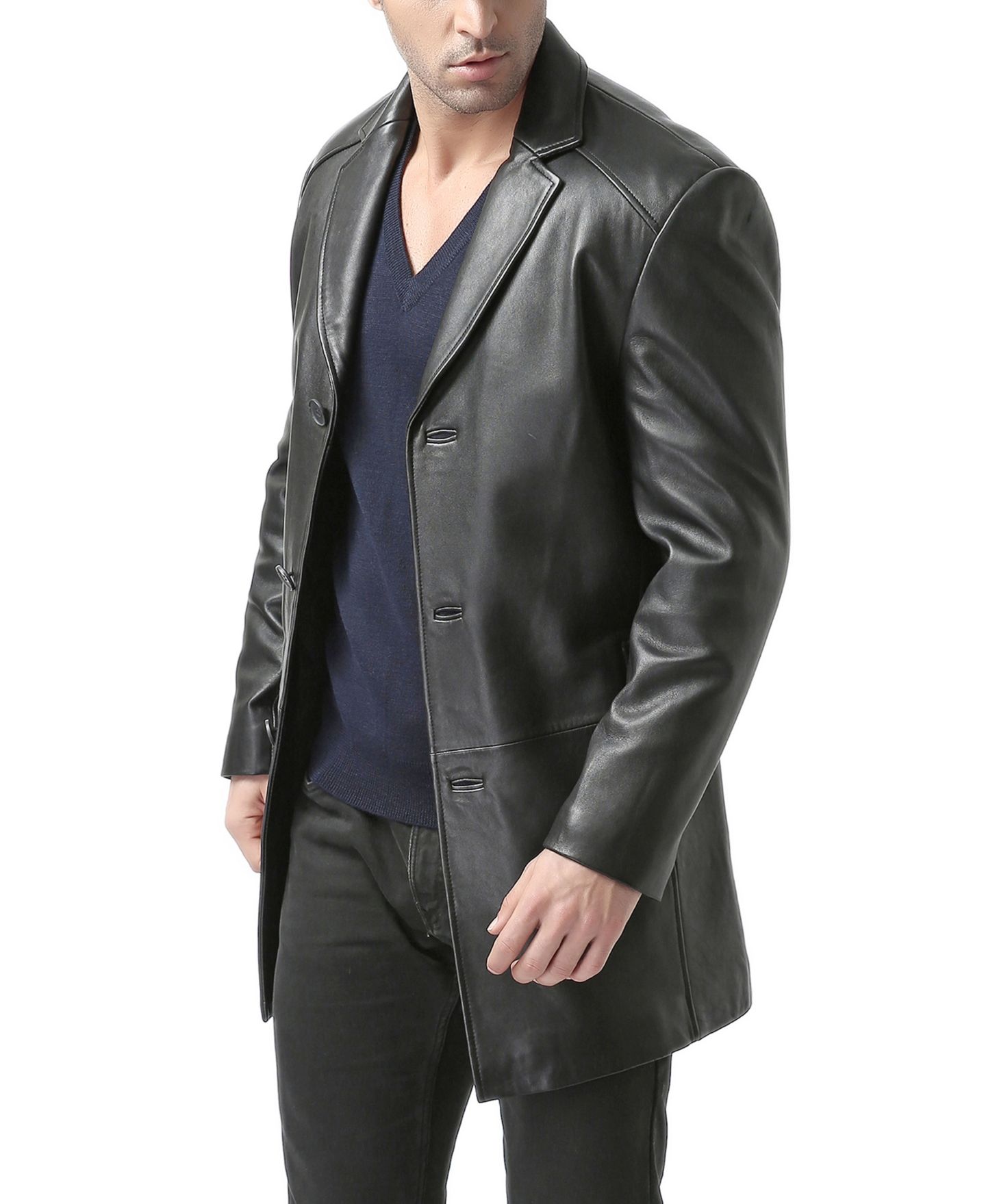 Мужское пальто BGSD Men Carter Three-Button Leather Car Coat - Tall, цвет: Чёрный — фото 2