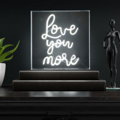 Love You More Square Contemporary Glam Acrylic Box USB Operated LED Neon Light