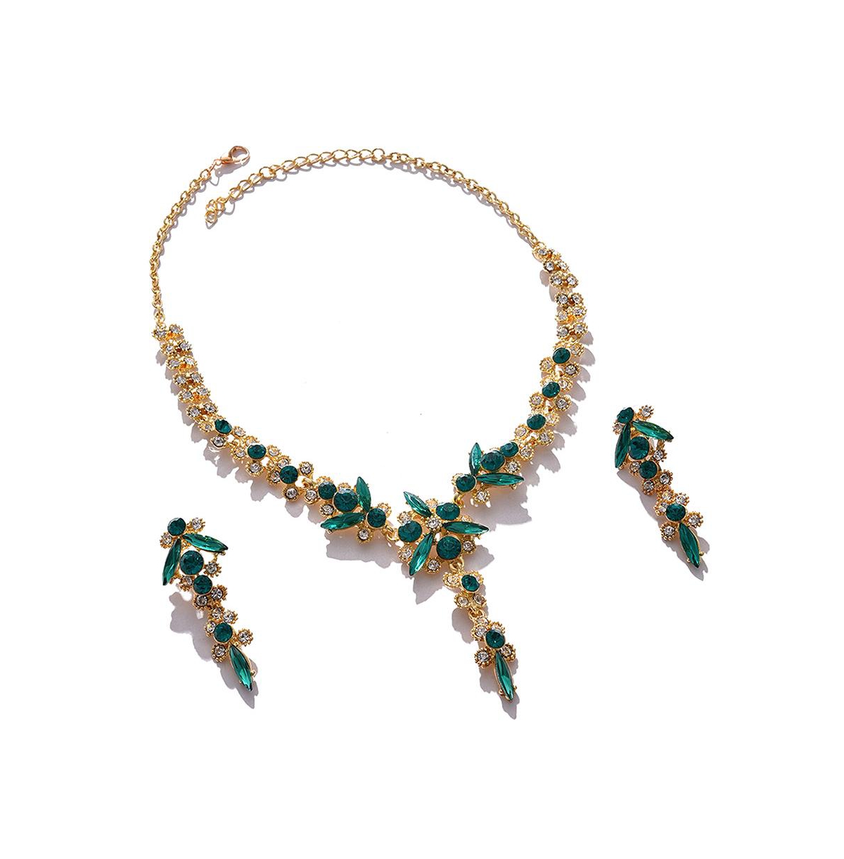 Sohi Women's Green Stone Drop Jewelry Set