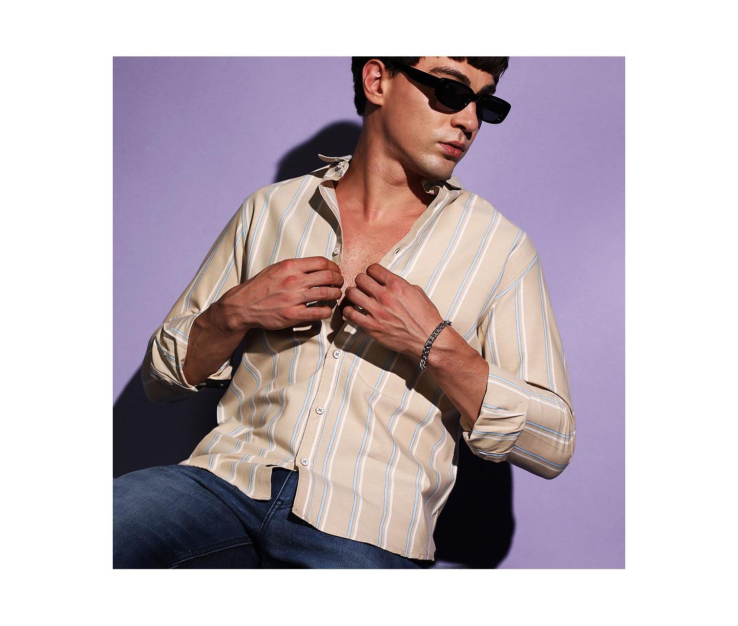 Мужская рубашка Cahoot Beige Striped, цвет: Бежевый — фото 3