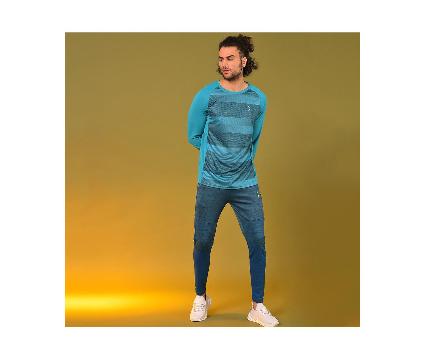 Мужская футболка Cahoot Aqua Blue Contrast Panel Activewear, цвет: Аквамариновый синий — фото 2