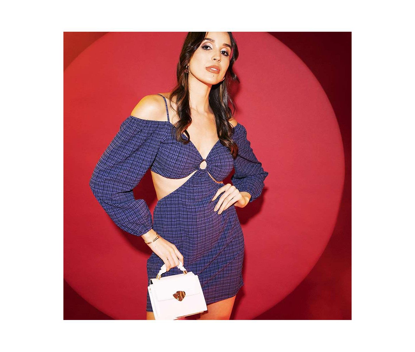 Женское платье Cahoot Midnight Blue Cutout Checkered, цвет: Полуночный синий — фото 3