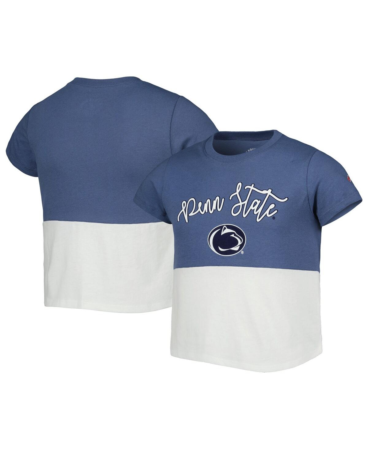 LEAGUE COLLEGIATE WEAR BIG GIRLS LEAGUE COLLEGIATE WEAR NAVY, WHITE PENN STATE NITTANY LIONS COLORBLOCKED T-SHIRT
