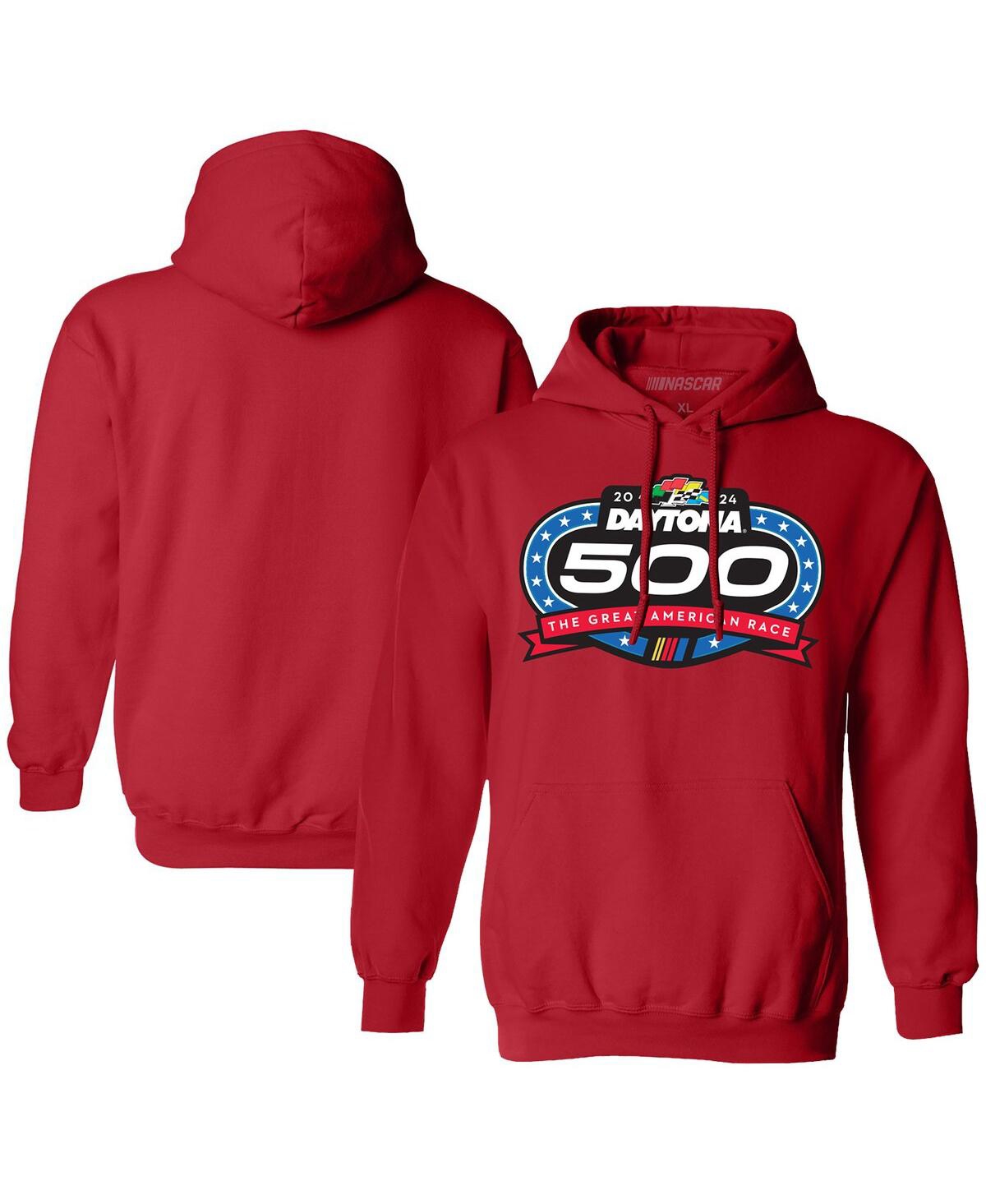 Men's Checkered Flag Sports Red 2024 Daytona 500 Logo Pullover Hoodie - Red