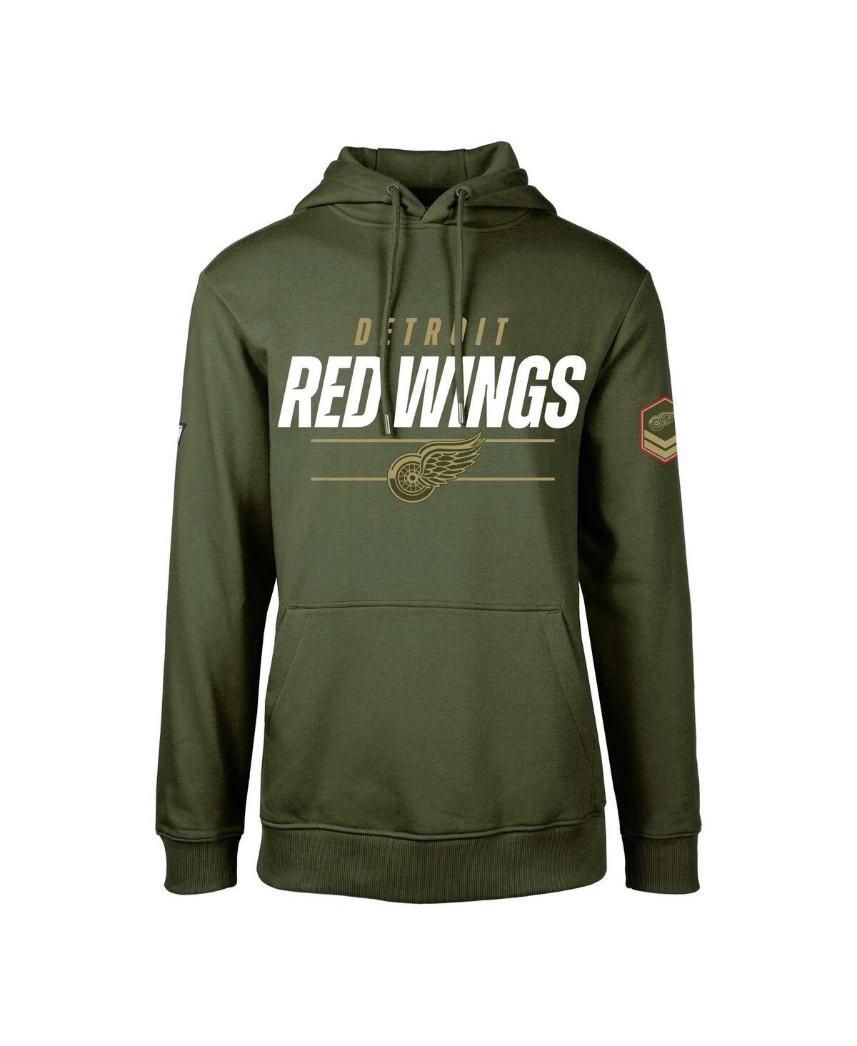Men's LevelWear Olive Detroit Red Wings Podium Fleece Pullover Hoodie - Olive