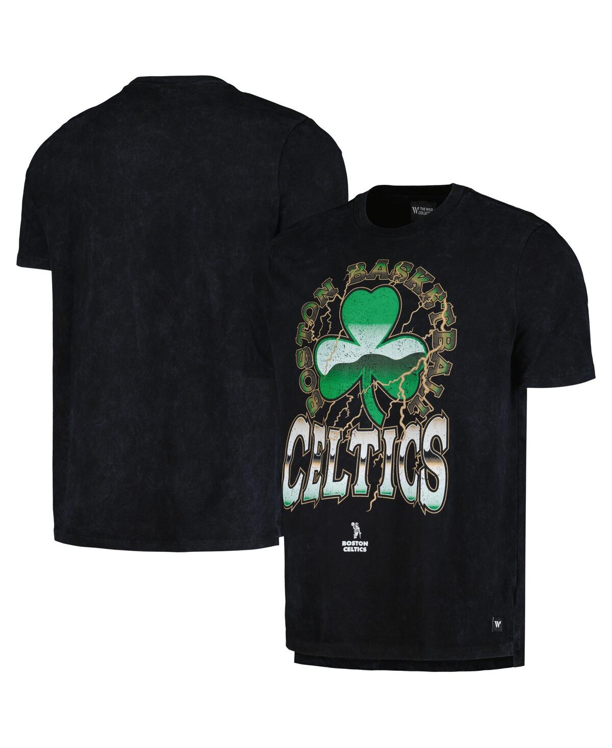 Shop The Wild Collective Men's And Women's  Black Distressed Boston Celtics Tour Band T-shirt