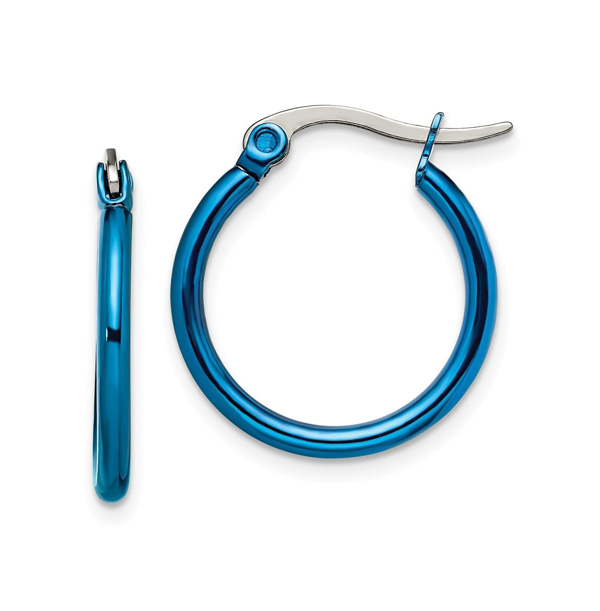 Stainless Steel Polished Blue plated Hoop Earrings - Blue