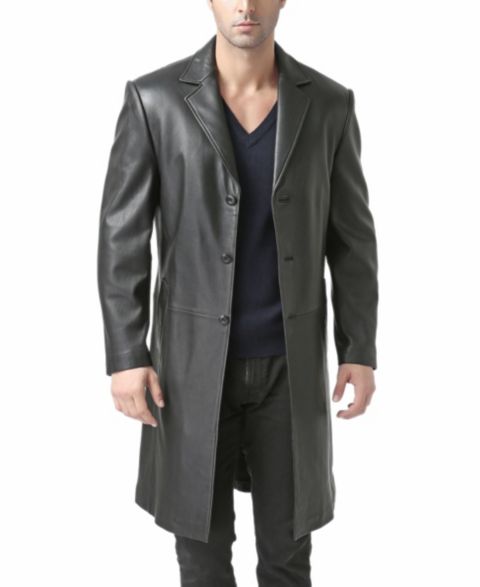 Мужское пальто BGSD Big & Tall Classic Leather Long Walking, цвет: Чёрный
