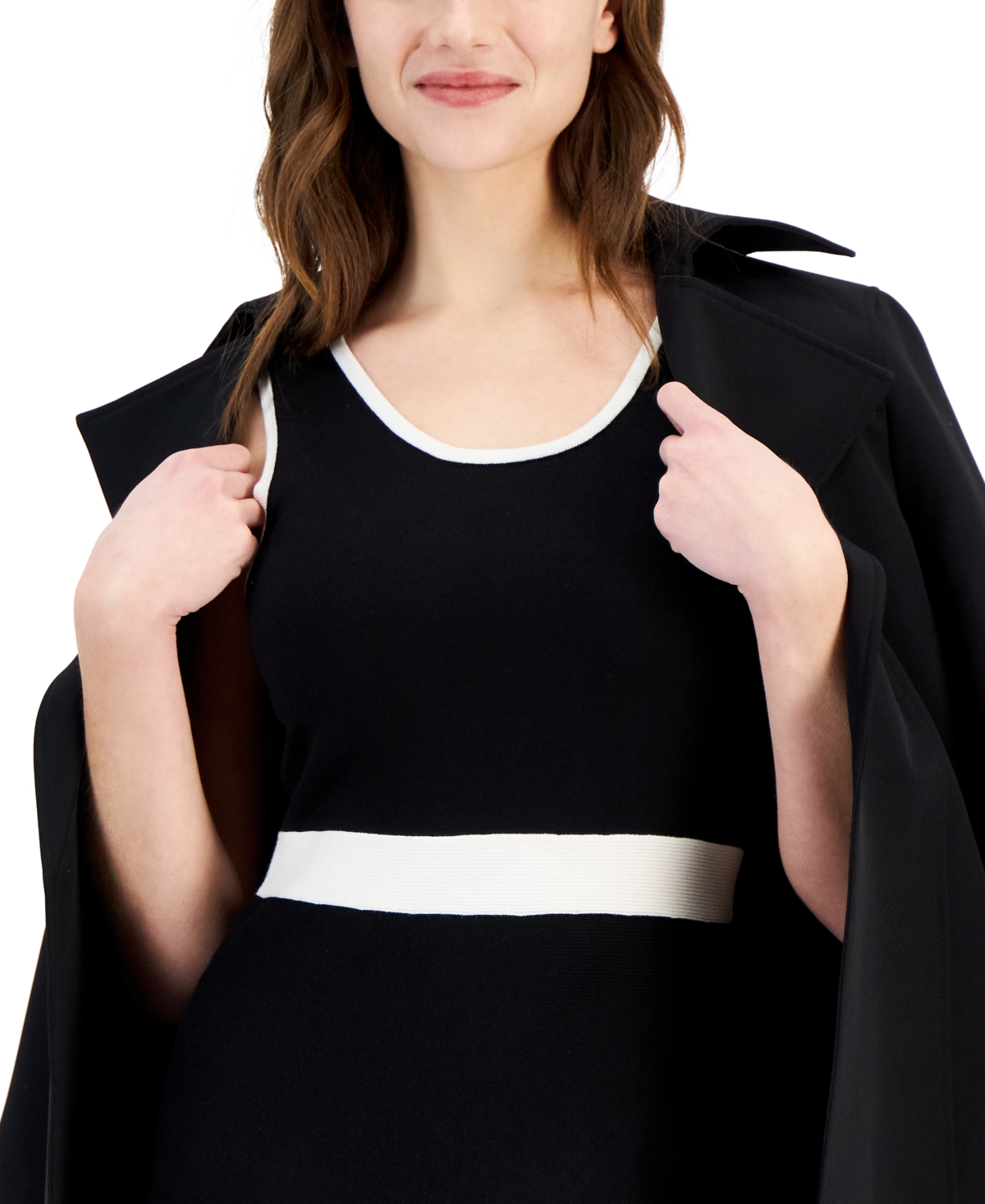 Shop Anne Klein Women's Contrast-trim Sweater Dress In Anne Black,anne White