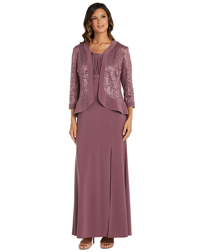 R & M Richards Sequined Lace Empire-Waist Gown & Jacket - Macy's
