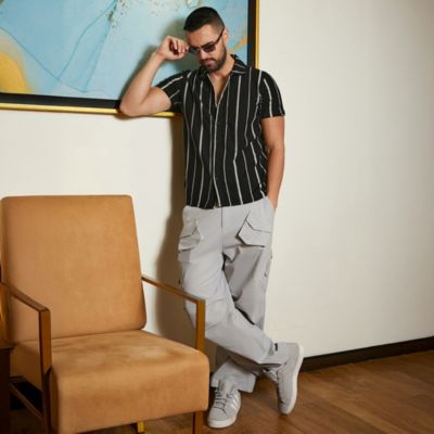 Men's Black & White Pencil Striped Shirt