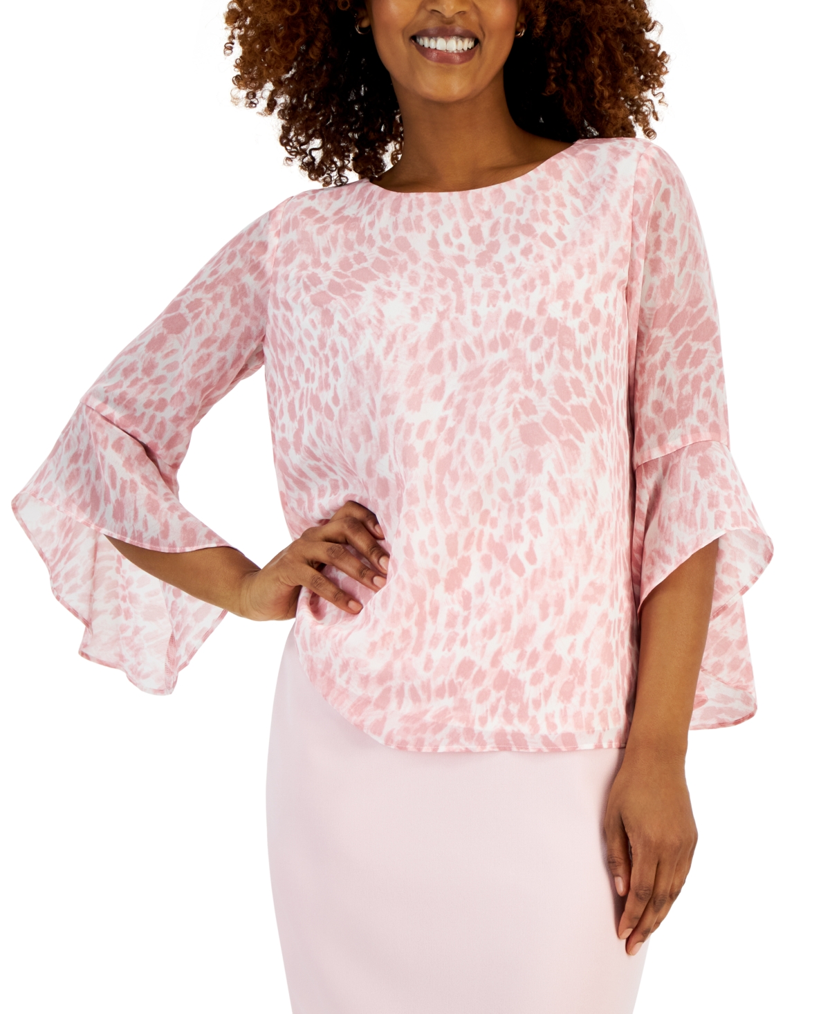 Kasper Women's Printed Ruffle-sleeve Boat-neck Blouse In Tutu Pink Multi