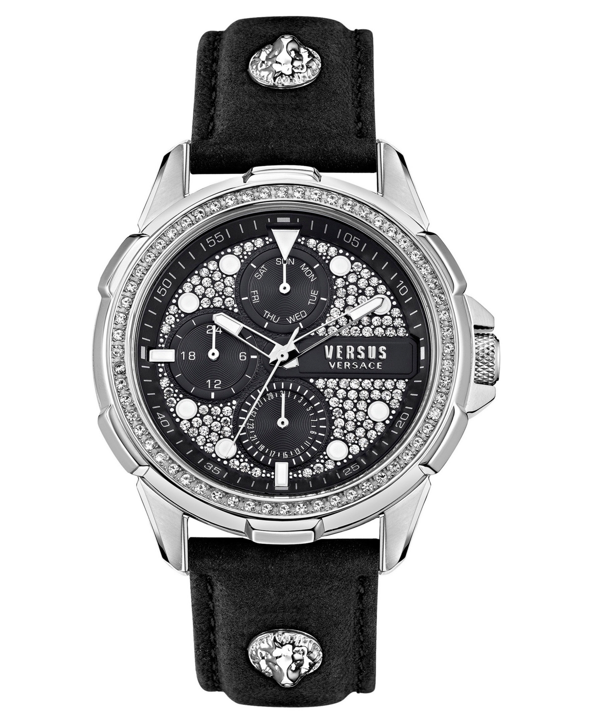 Men's 6E Arrondissement Multifunction Black Leather Watch 46mm - Black