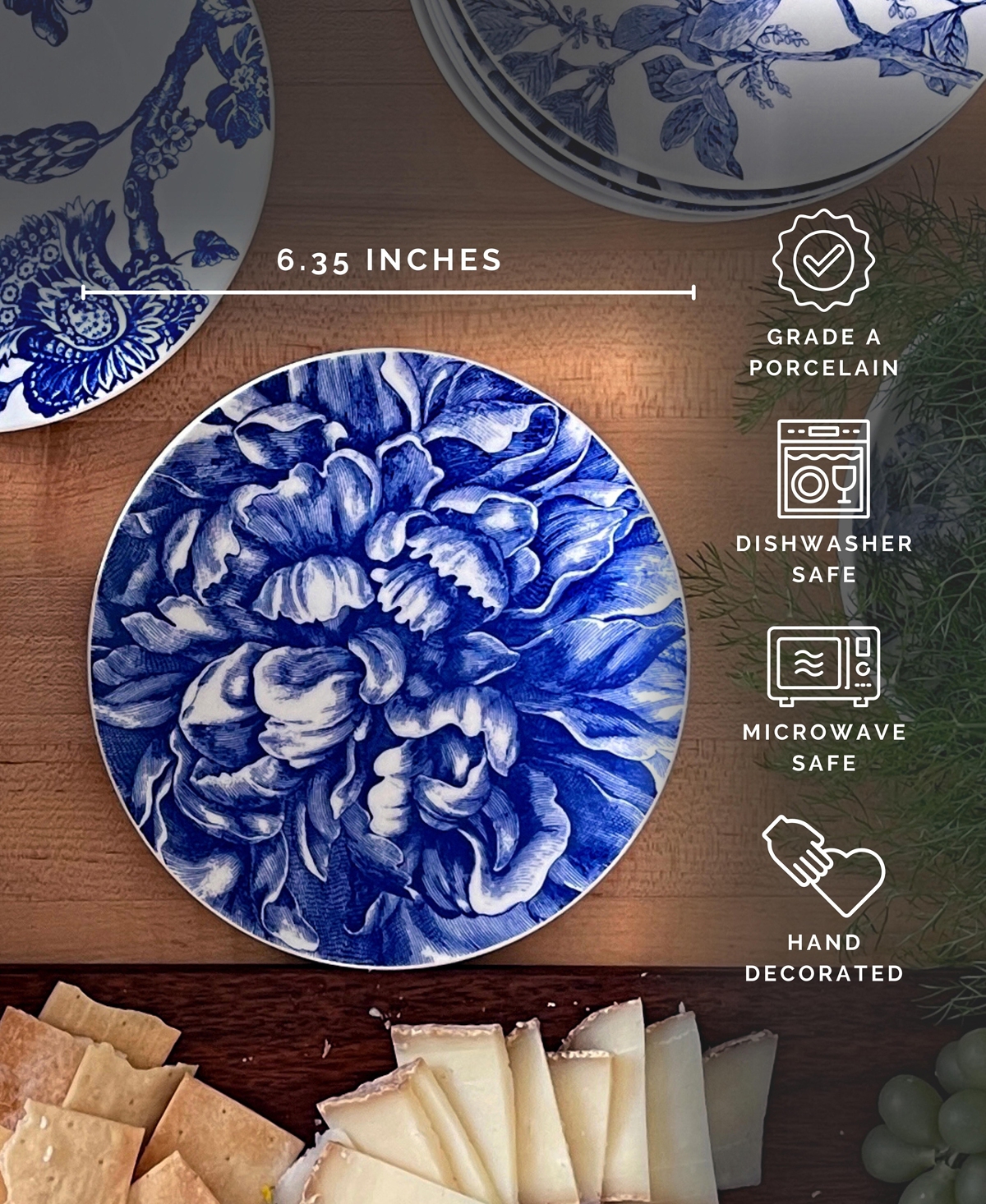 Caskata Peony Canape Plate, Set Of 4 In Blue On White