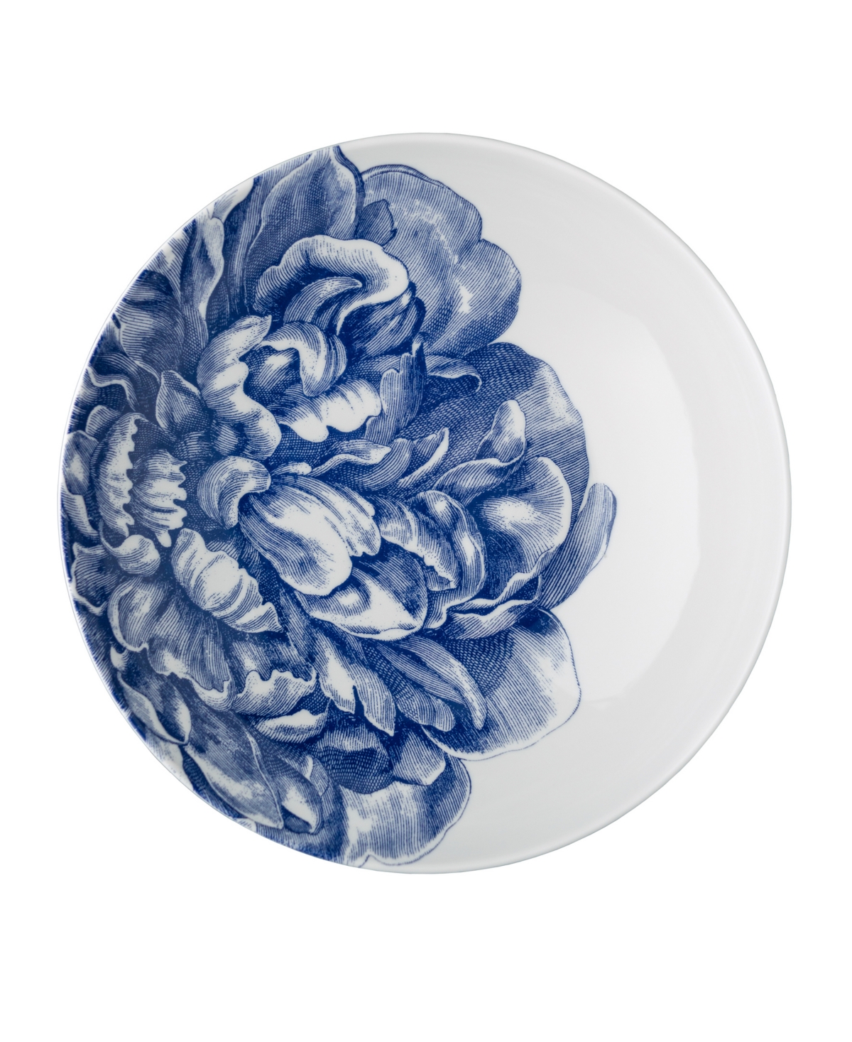 Caskata Peony Wide Serving Bowl In Blue On White