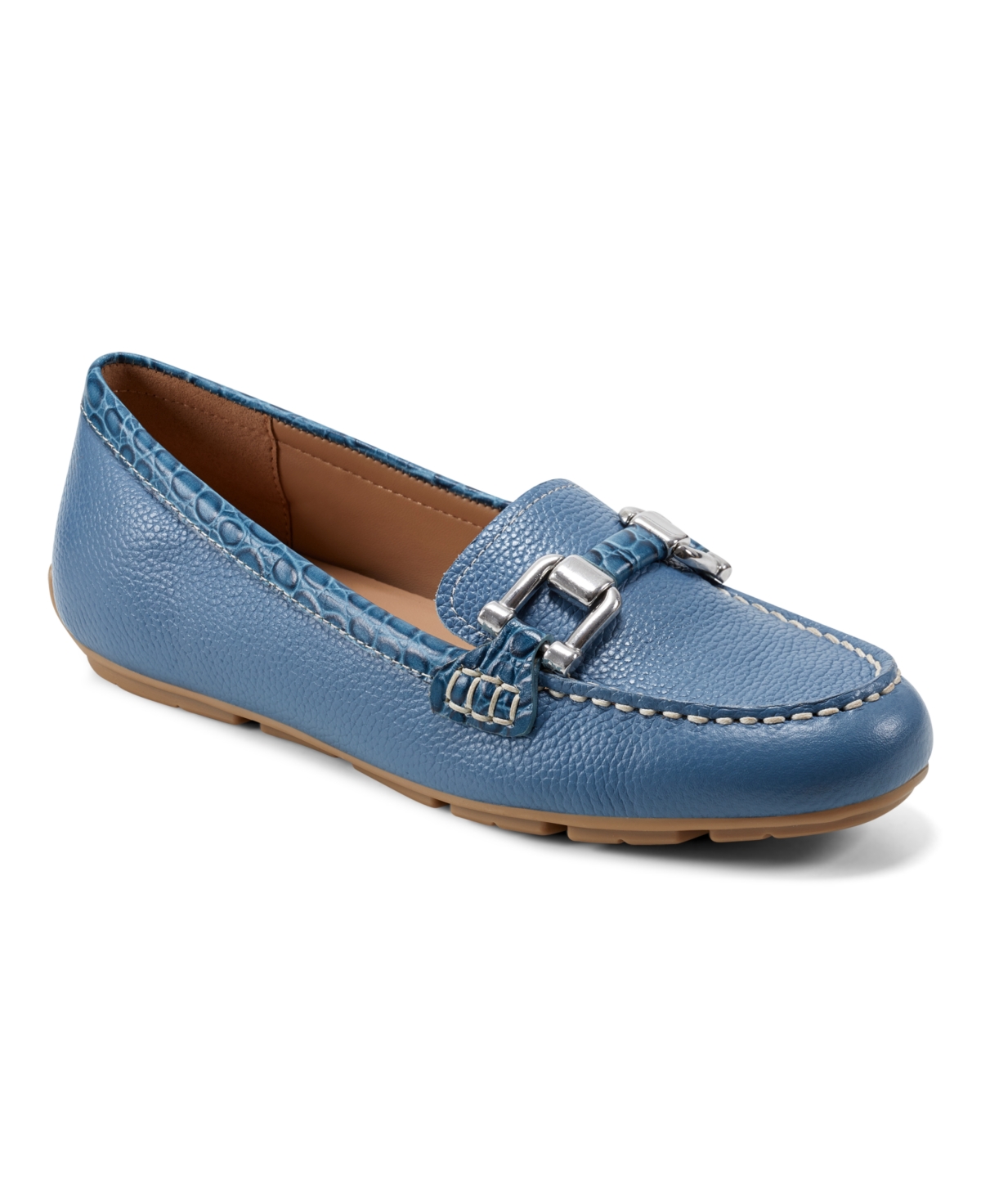 Shop Easy Spirit Women's Megan Slip-on Round Toe Casual Loafers In Blue Leather