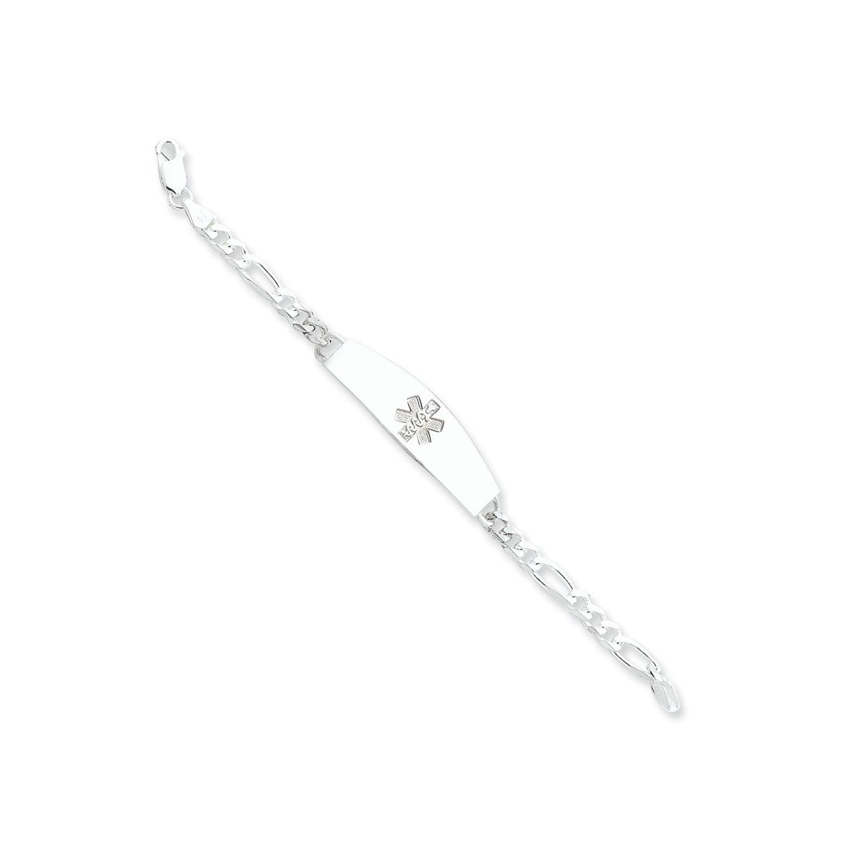 Sterling Silver Rhodium-plated Non-enameled Medical Id Figaro Link Bracelet - Silver