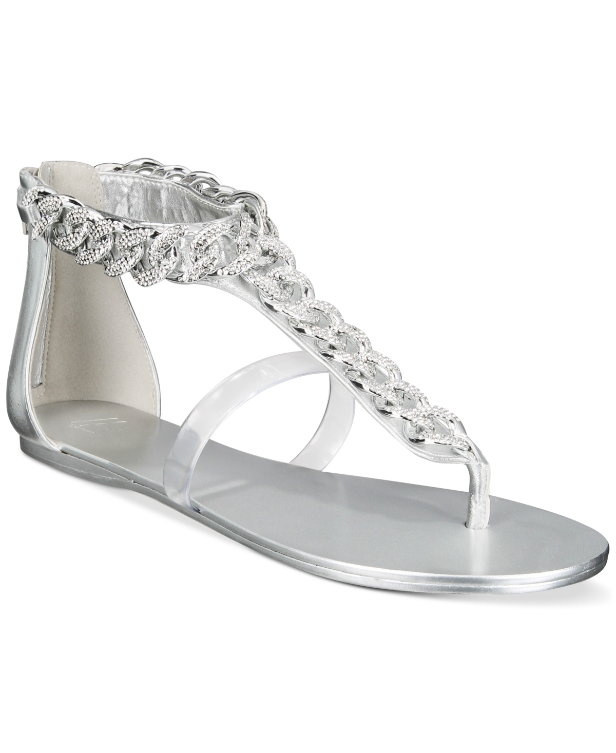 Aurora Women's Crystal Chain Flat Sandals - Silver