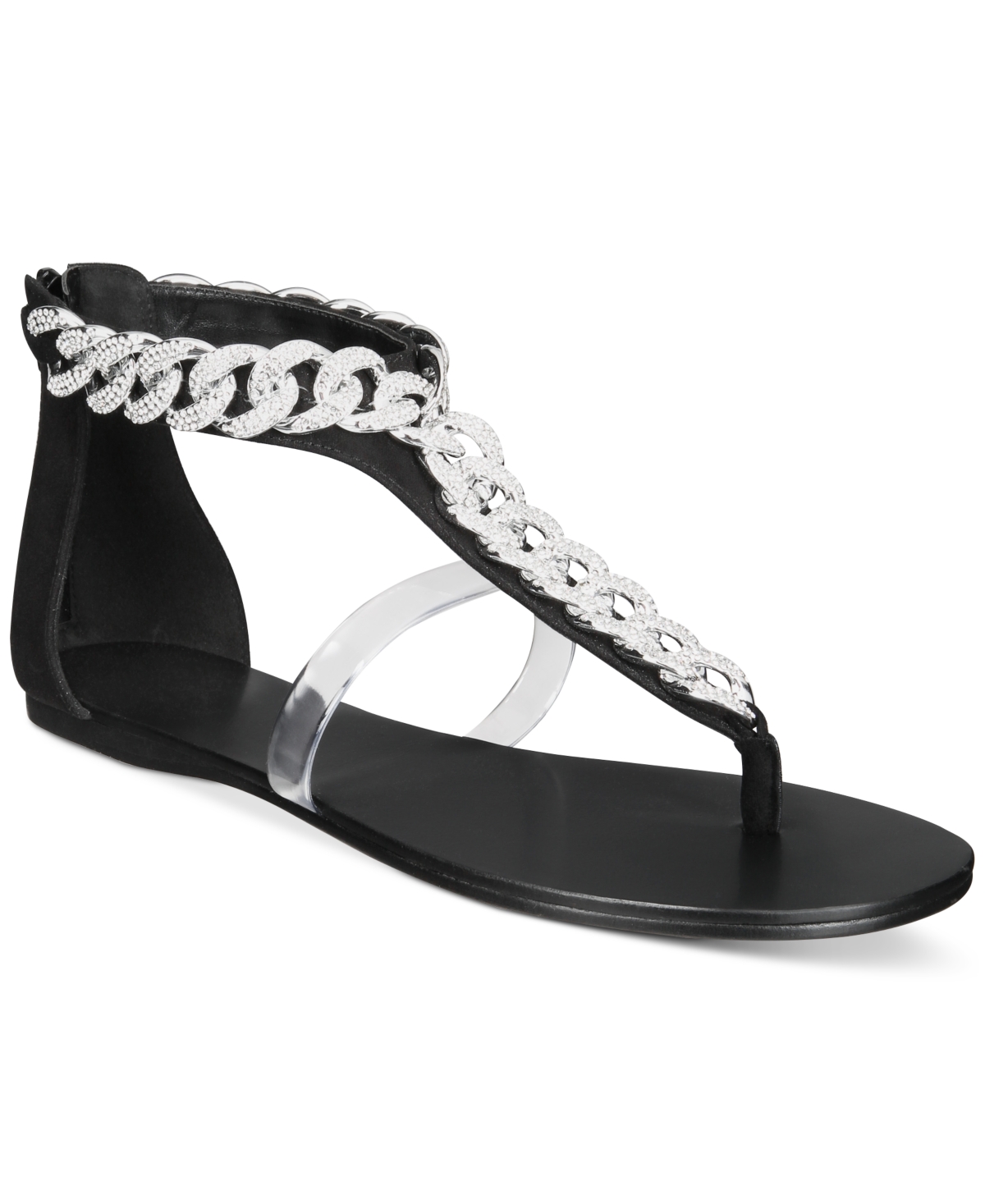 Aurora Women's Crystal Chain Flat Sandals - Silver