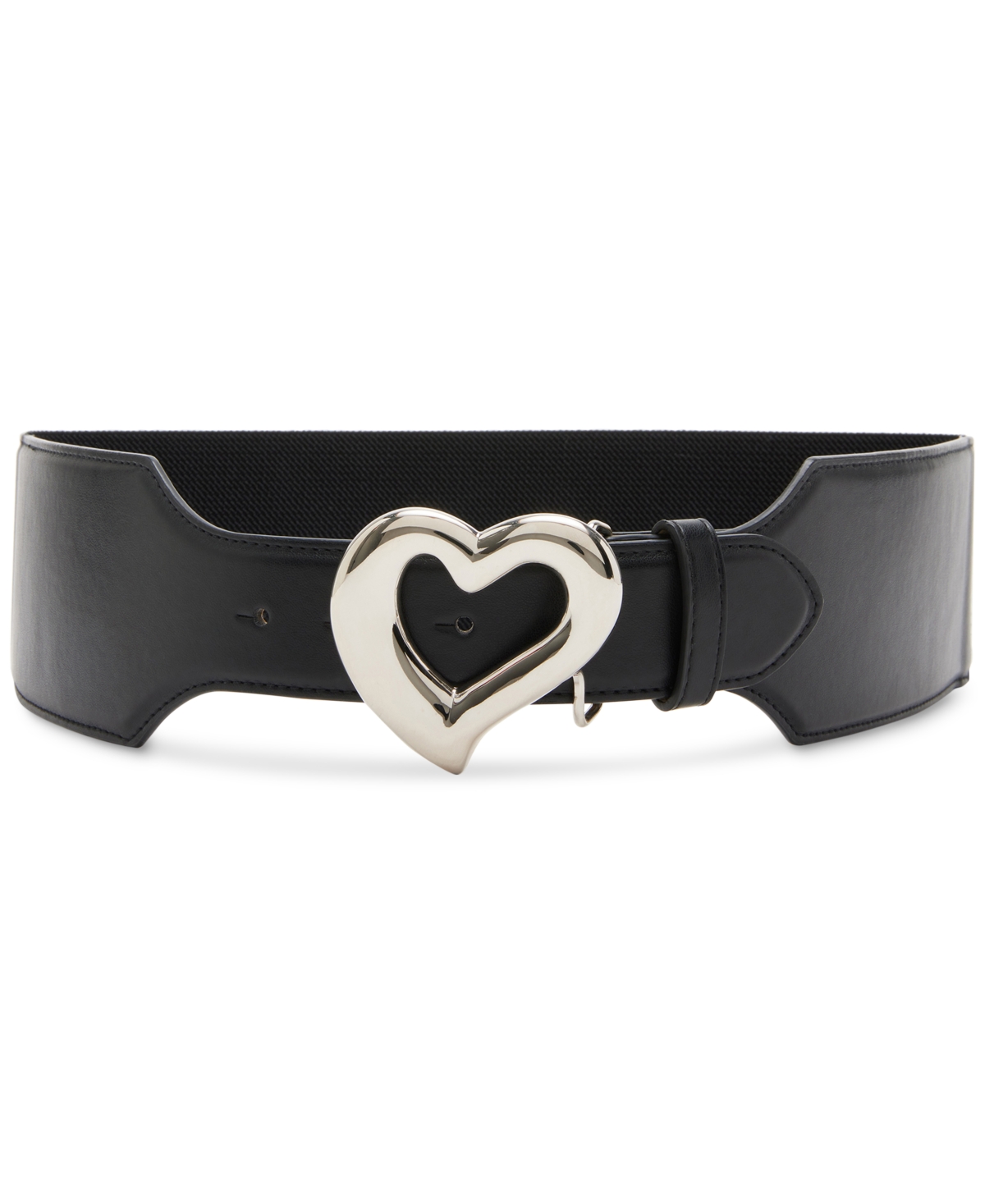 Shop Steve Madden Women's Heart Buckle Stretch Faux-leather Belt In Black-silver