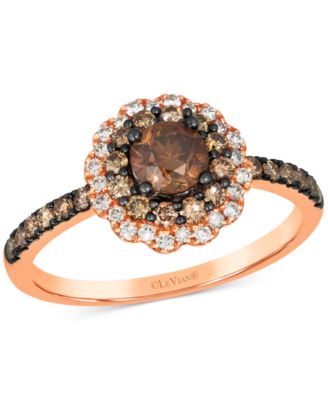 Le Vian - Chocolate Diamond & Nude Diamond Flower Halo Ring (1 ct. t.w.) in 14k Rose Gold