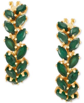 Emerald Marquise-Cut Leaf Design Small Hoop Earrings (4 ct. t.w.) in 14k Gold, 0.67" (Also in Ruby & Sapphire)