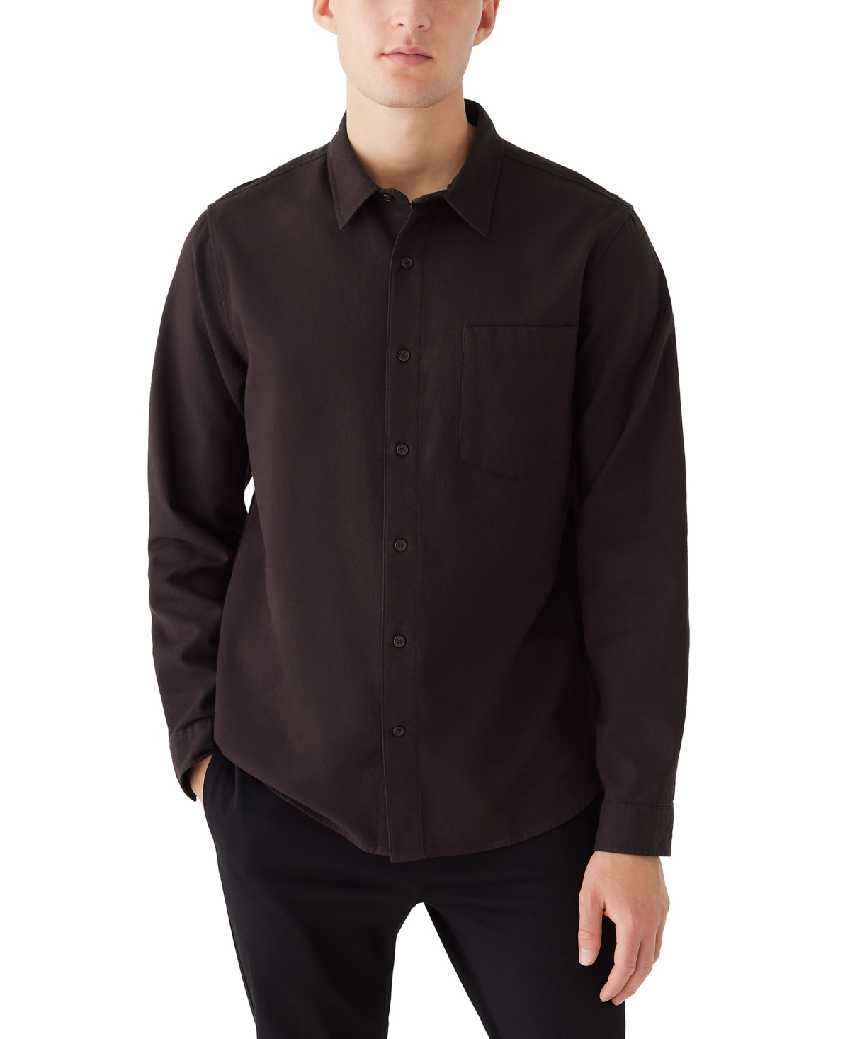 Men's Solid-Color Flannel Button Shirt - Black Bean