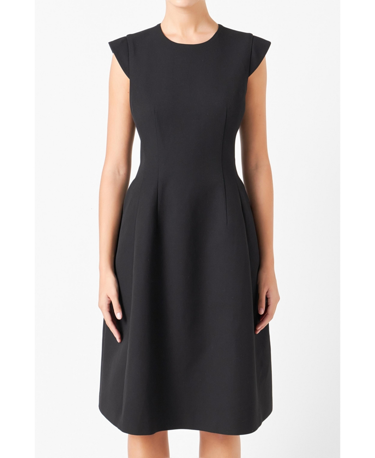 Women's Voluminous Cap Sleeve Midi Dress - Black