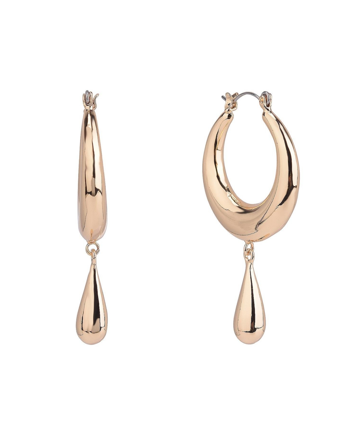 Huggie Hoop Earrings with Teardrop - Gold