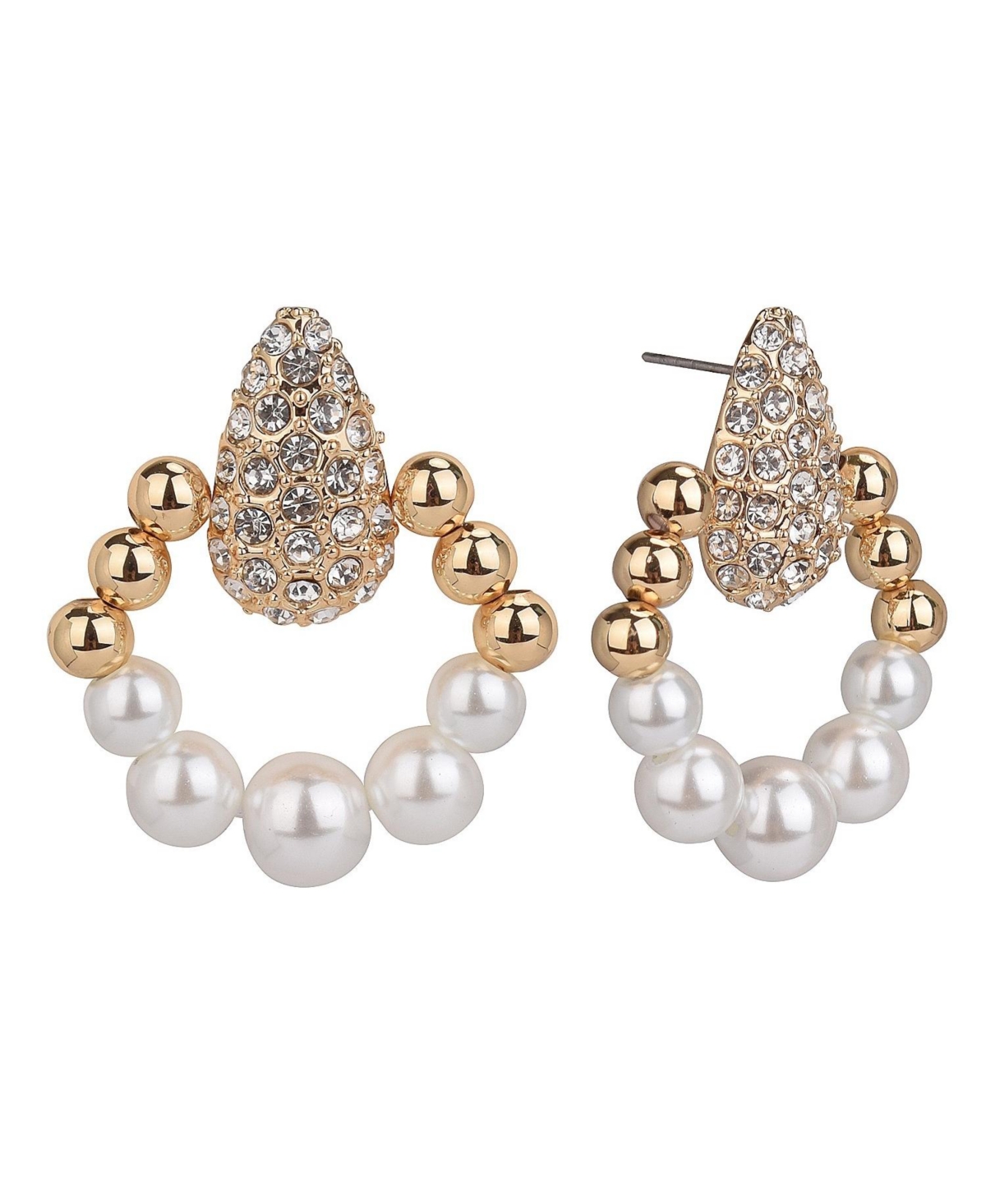 Pearl & Stone Ring Drop Earrings - White