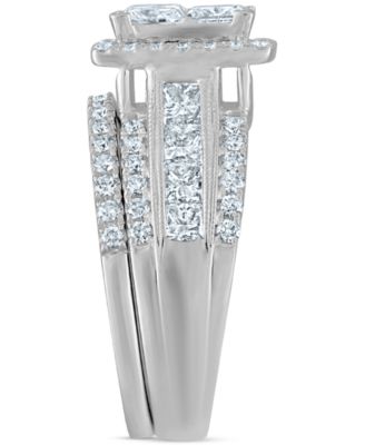 Diamond Princess Halo Quad Cluster Bridal Set (3-1/2 ct. t.w.) in 14k White Gold