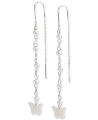 Lucky Brand - Silver-Tone Mother-of-Pearl Butterfly Threader Earrings