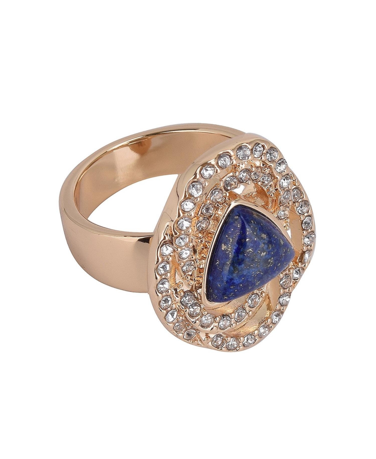 Gold Tone and Sodalite Crystal Stone and Semi-Precious Stone Cocktail Ring - Blue