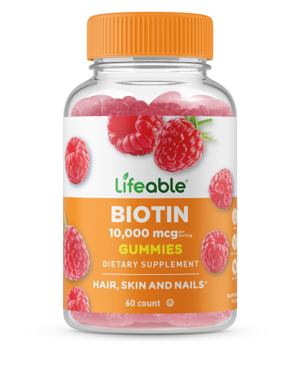 Biotin 10,000 mcg Gummies - Hair And Nail Growth - Great Tasting Natural Flavor, Dietary Supplement Vitamins - 60 Gummies - Open Miscellaneou