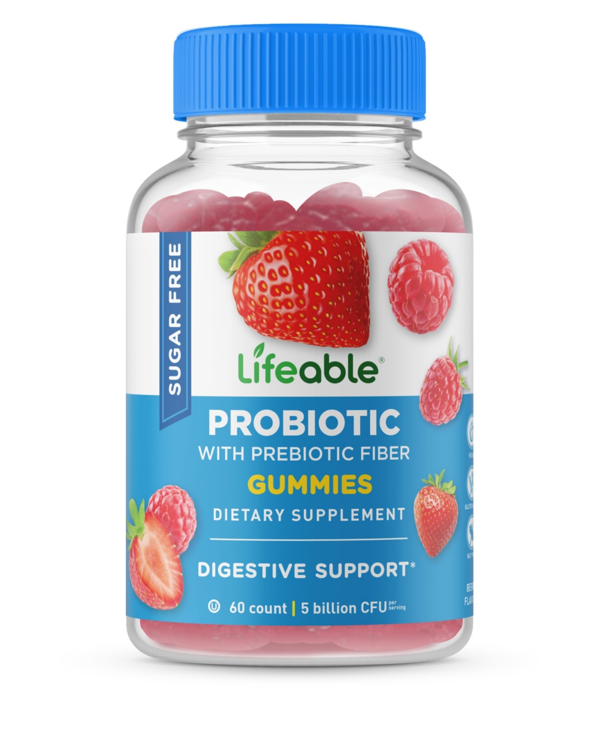Sugar Free Probiotics with Prebiotics Fiber Gummies - Healthy Digestive And Immune Functions - Dietary Supplement Vitamins - 60 Gummies - Ope