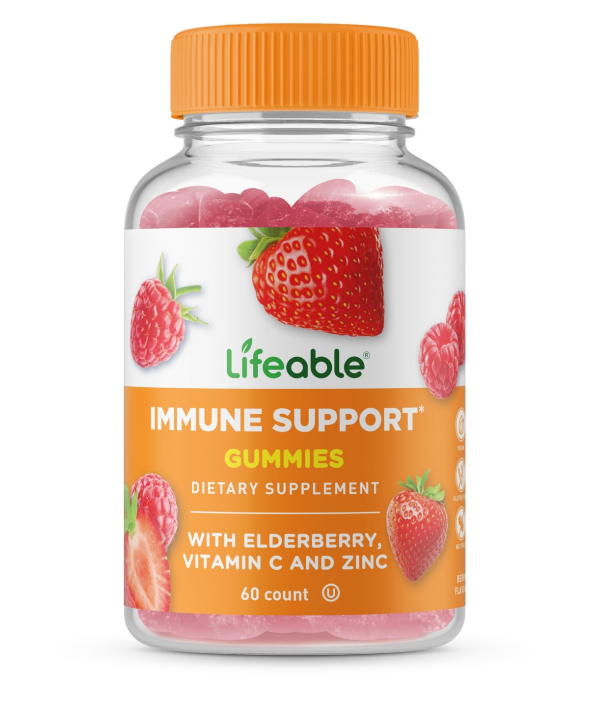 Immune Support with Elderberry, Vitamin C and Zinc Gummies - Immune Health And Antioxidant - Dietary Supplement Vitamins - 60 Gummies - Open