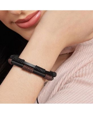 Women's Black  Boho Leather Stack Bracelet