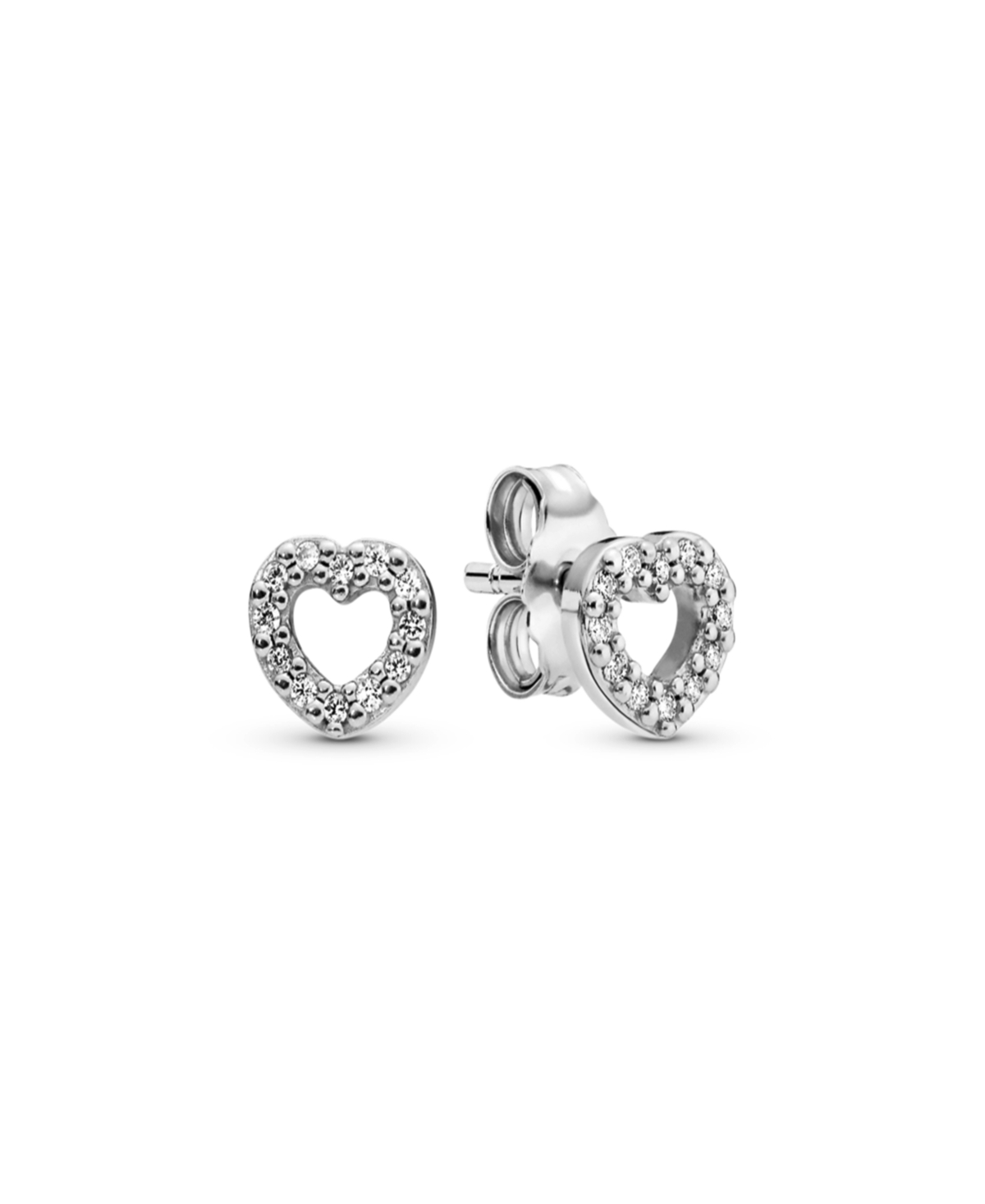 Sterling Silver Open Heart Stud Earrings - Clear