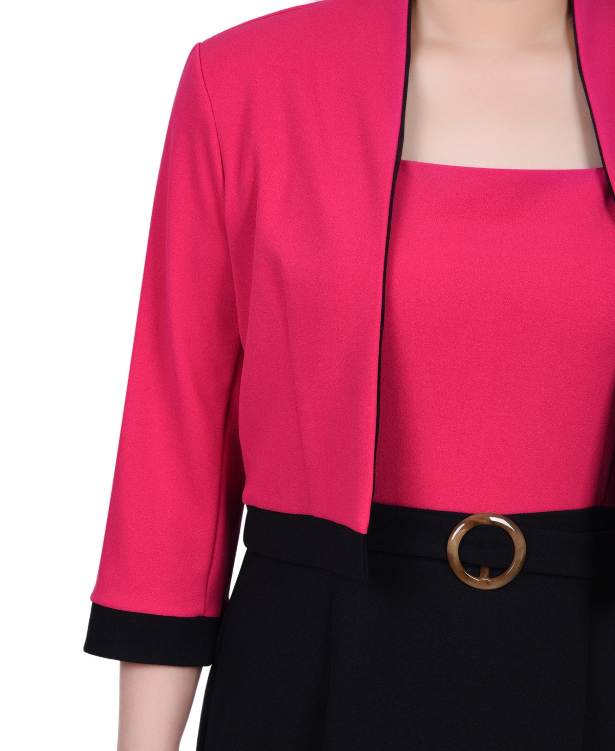 Ny Collection Women's 3/4 Sleeve Colorblocked Dress, 2 Piece Set - Pink