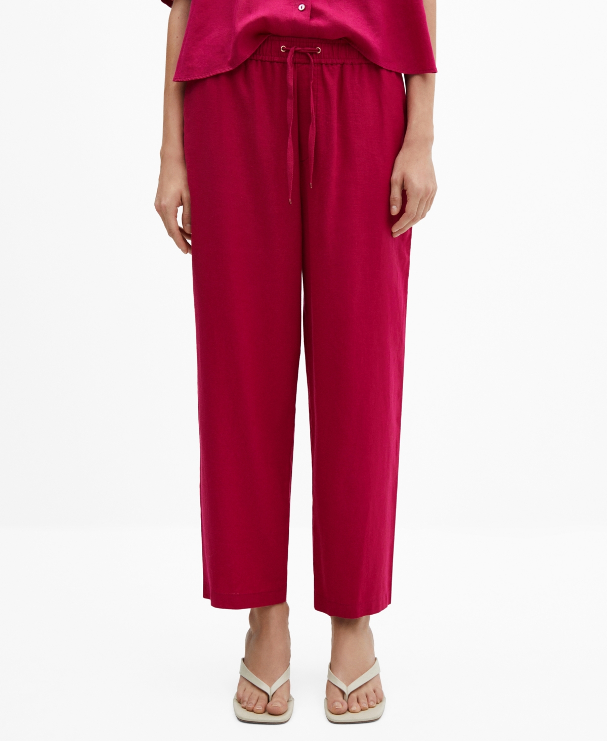 Shop Mango Women's Straight Linen-blend Pants In Fuchsia