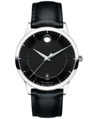 Movado - Unisex Swiss 1881 Automatic Black Leather Strap Watch 40mm 0606873