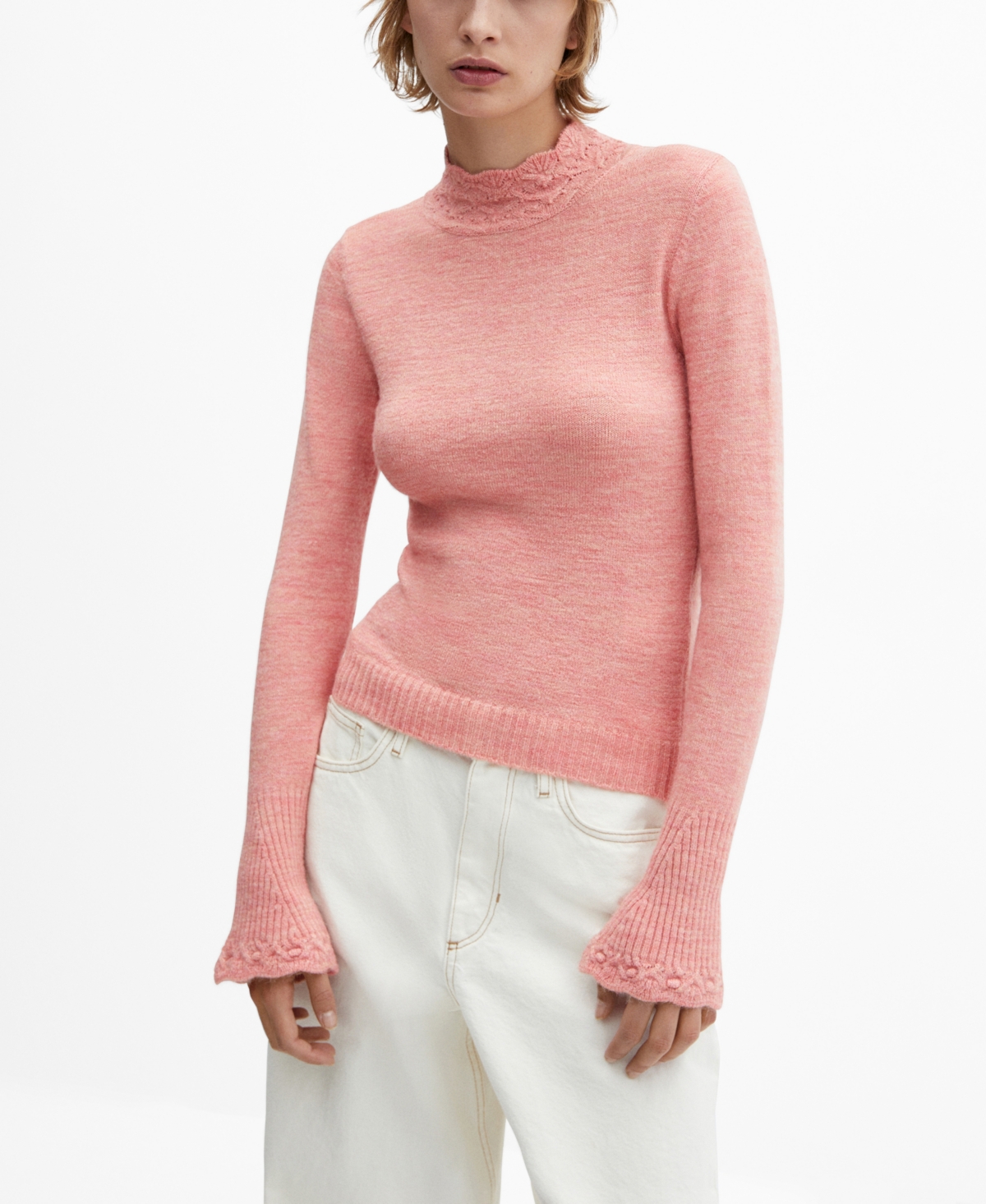 Mango Women's Knitted Cropped Sweater In Pink