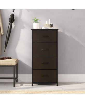 Marley 4 Drawer Storage Dresser With Cast Iron Frame, Wood Top And Easy Pull Engineered Wood Drawers With Wooden Handles