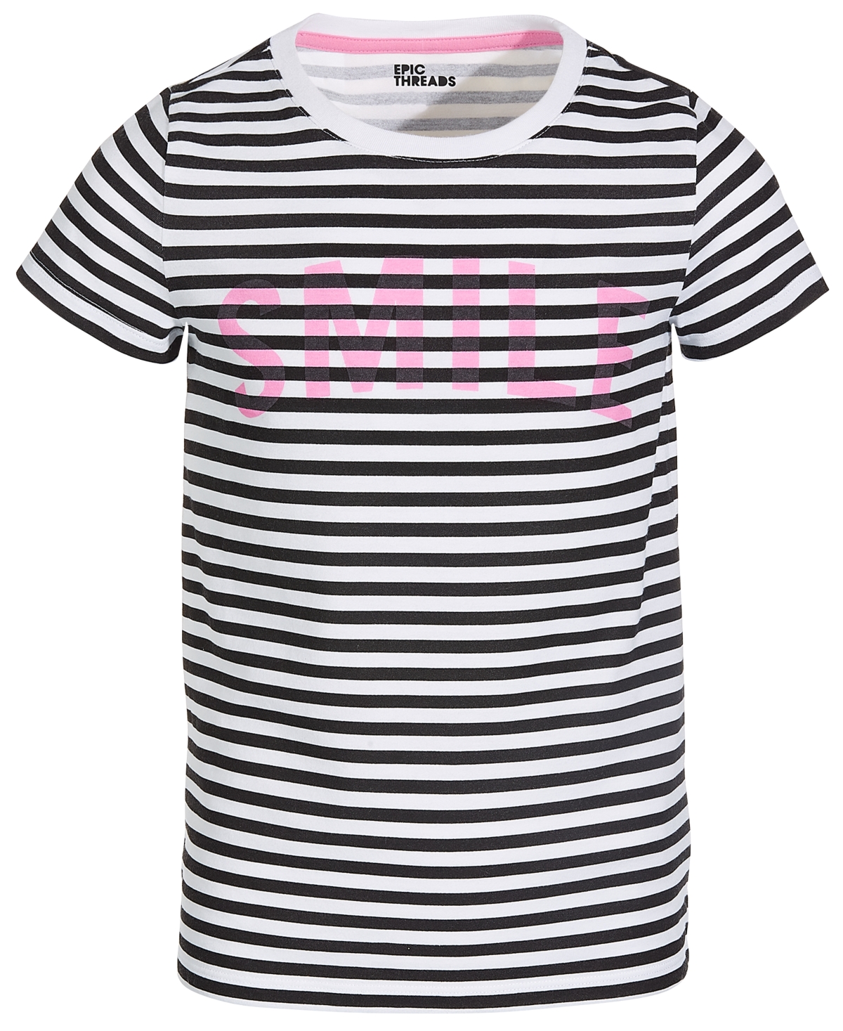 Shop Epic Threads Big Girls Smile Graphic Striped T-shirt, Created For Macy's In Bright White
