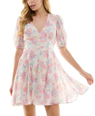 City Studios Juniors' Fit & Flare V-Neck Chiffon Dress - Macy's