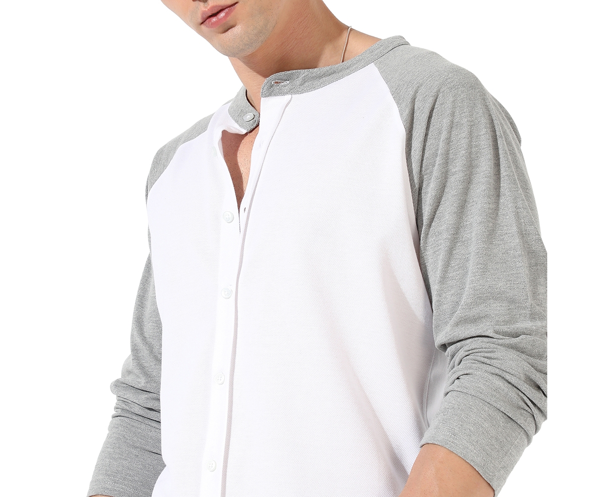 Campus Sutra Men's White & Grey Raglan Shirt