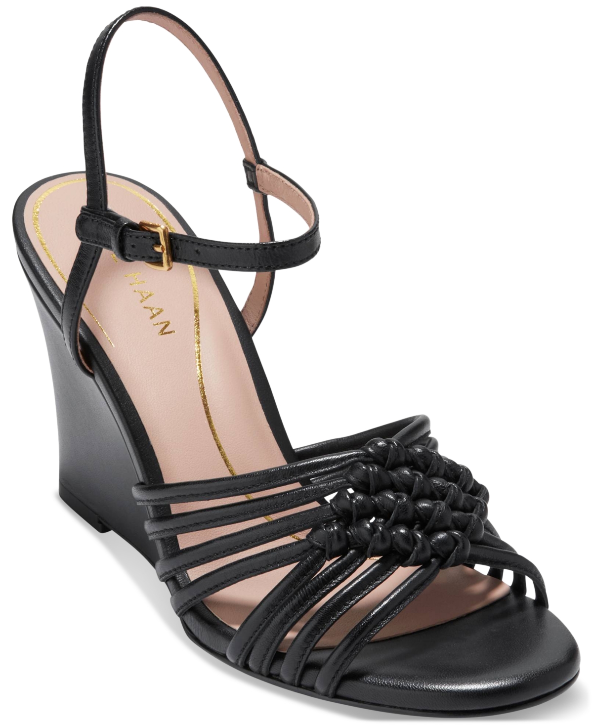 Shop Cole Haan Women's Jitney Knot Wedge Sandals In Black Leather