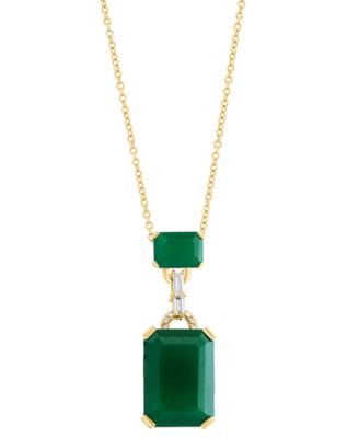 EFFY Collection - Green Onyx & Diamond (1/10 ct. t.w.) Two Stone 18" Pendant Necklace in 14k Gold